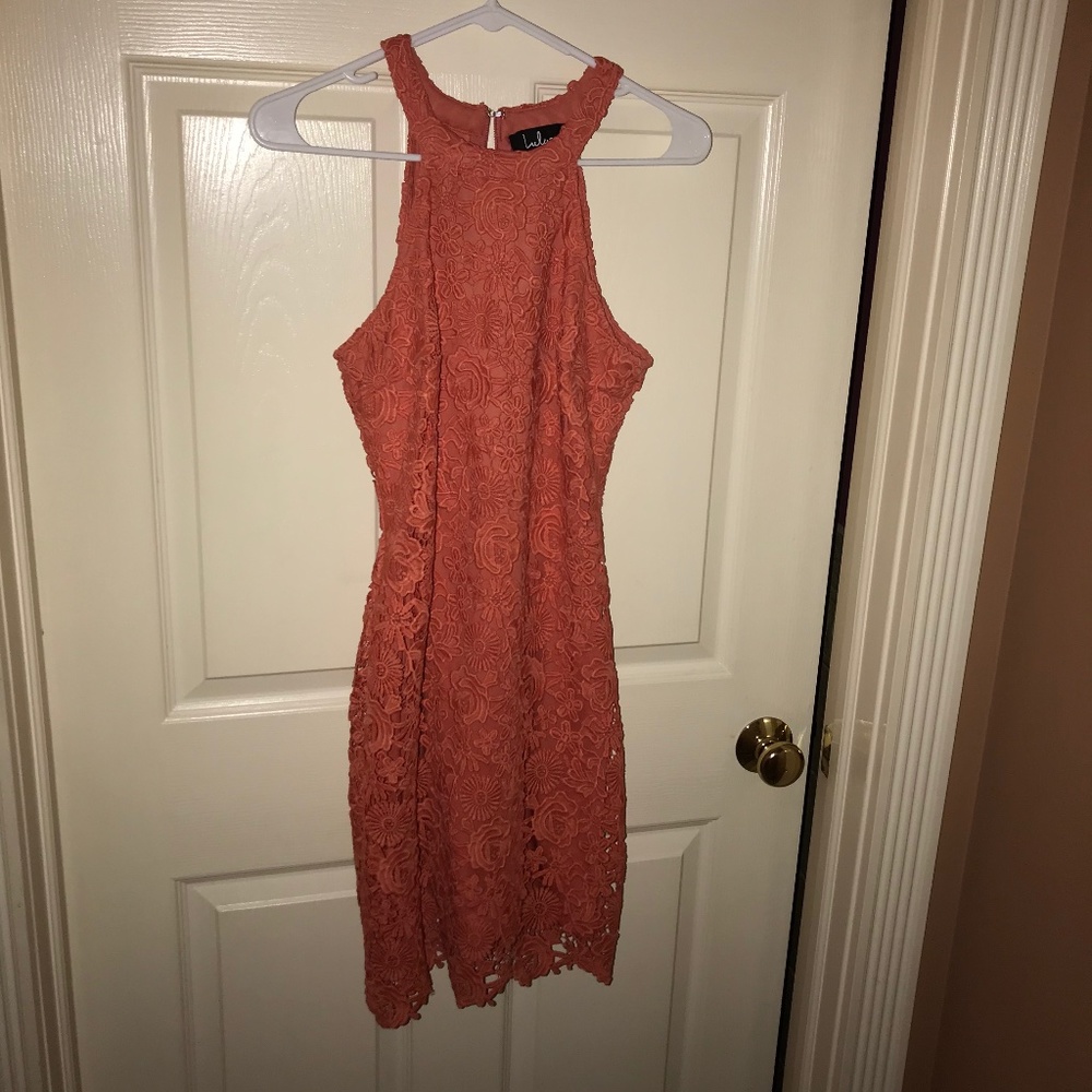 Coral Orange Lace Mini Dress